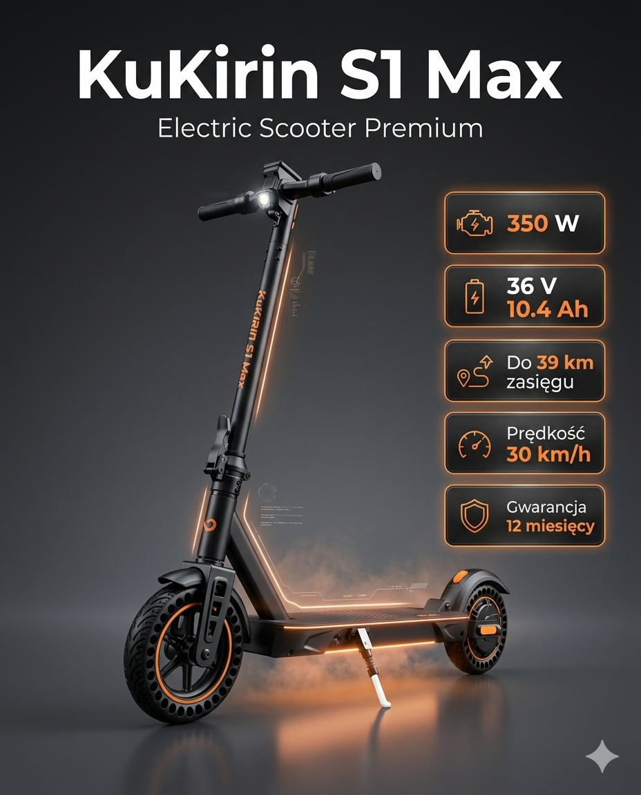 Hulajnoga elektryczna KuKirin S1 Max (350W, 10.4 AH, 36V) NOWOŚĆ 2025