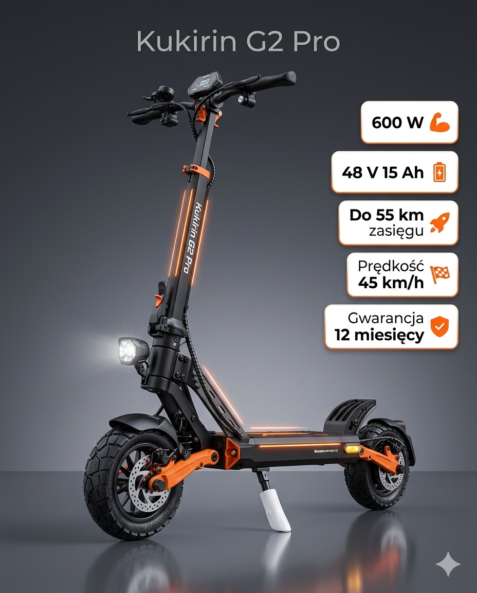 Hulajnoga elektryczna KuKirin G2 PRO (600W, 15.6 Ah, 48V) 2025 NOWOŚĆ